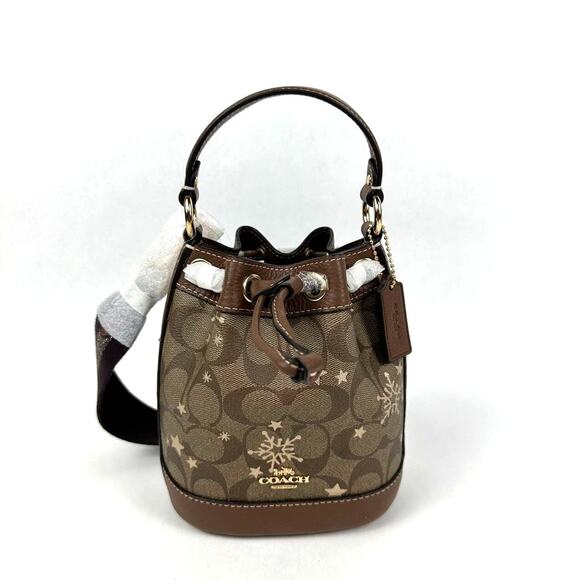 Coach Dempsey Drawstring Bucket Bag 15 In Sig Canvas Snowflake Print CN679 - Picture 1 of 11